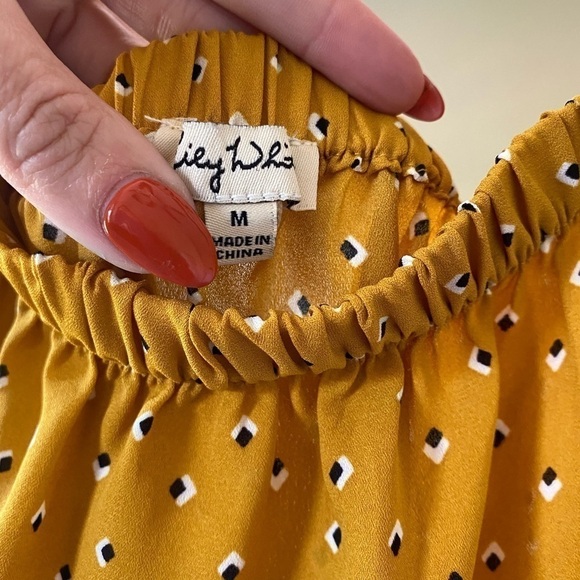 Lily White/ Off Shoulder Mustard Print Blouse - Picture 2 of 4